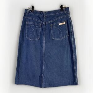 Vintage Calvin Klein Denim Midi Skirt - Size 14 High Waist 5 Pockets 32” Waist